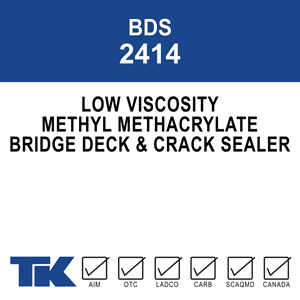 bds-2414 A two-component, low viscosity, low surface tension, solvent-free, rapid curing reactive methacrylate resin for penetrating, repairing and sealing cracks in concrete bridge decks and parking structures.