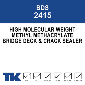 bds-2415 A fast curing, 100% solids, completely reactive polymer system designed to deeply and rapidly penetrate into cracks and pores in concrete surfaces. It re-bonds cracks and acts as a tenacious barrier to protect high traffic surfaces from water and environmental contamination.