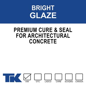 bright-glaze Bright Glaze is a premium, high gloss, cure and seal for architectural, decorative, and masonry surfaces. Bright Glaze is 27.5% solids and is made from pure 100% methyl/methacrylate polymers.