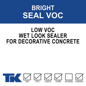 bright-seal-voc A blend of 100% methyl methacrylate polymers used as a specialized curing, sealing and protective coating for new or existing decorative concrete