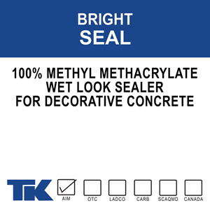 bright-seal A blend of 100% methyl methacrylate polymers used as specialized curing, sealing and protective coating for new or existing decorative concrete. TK-BRIGHT SEAL brings out the "wet look" and highlights the natural pigments in the surface
