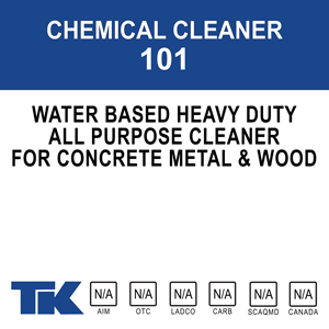 chemical-cleaner-101 A water-based, heavy-duty, all-purpose, concentrated cleaner for sealed concrete, metal and wood surfaces in institutional, industrial, commercial or residential environments.