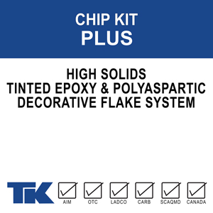 chip-kit-plus A complete liquid applied epoxy floor system for commercial, residential and industrial areas requiring strength and durability with a decorative finish. Includes tinted epoxy and decorative chips in a choice of colors.