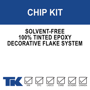 chip-kit A complete 100% solids, solvent-free, epoxy floor system for commercial, residential and industrial areas requiring strength and durability with a decorative finish. Includes tinted epoxy and decorative chips in a choice of colors.