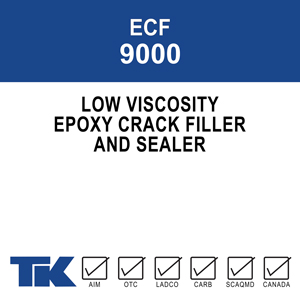 A two-component, 100% solids epoxy designed with state of the art epoxy resins and low-toxicity curing agents for filling and sealing cracks in concrete decking and floors. TK-9000 EPOXY CRACK FILLER provides long-term protection against harmful chemicals and deicers.