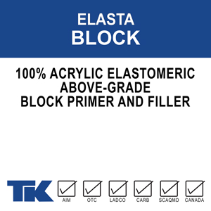 elasta-block A 100% acrylic, elastomeric, above-grade block filler, and primer for all types of concrete and masonry. TK-ELASTA BLOCK 338-1 fills and seals porous surfaces in preparation for top-coating with many kinds of decorative finish coats.