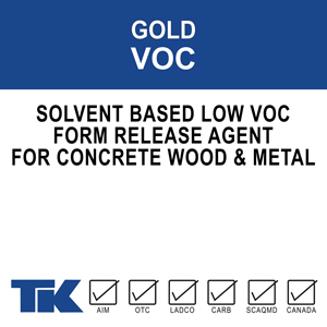 gold-voc A water-based, economical, low odor, chemically reactive form release agent which prevents concrete from sticking to forms and form liners during the curing process.