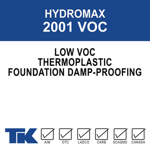 hydromax-2001-voc A plastic solution formulation for damp proofing above or below-grade poured concrete and concrete block foundation walls to prevent the penetration of water and other chemicals. “VOC” formulation meets VOC content requirements.