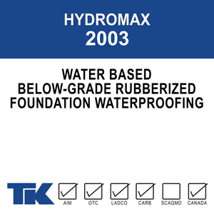 hydromax-2003 A single-component, non-breathable, liquid applied foundation coating for waterproofing below-grade concrete.