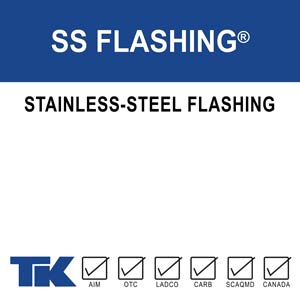 SS Flashing is a self-adhering stainless-steel lap/splice material designed to work with TWF-18™. SS Flashing will form a tough, watertight bond and aid in preventing air transmission through masonry, curtain walls, construction joints and fittings.