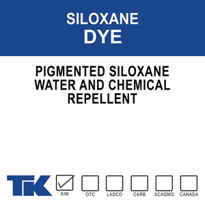 tk-siloxane dye 5765 A specially formulated pigmented waterproofing treatment for producing uniformly colored concrete surfaces that are water and chemically resistant. Available in standard or custom color 