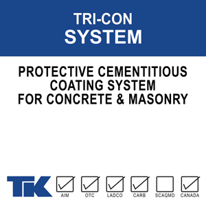 tri-con-system A three-part system combining a cementitious concrete surfacer, an acrylic bonding agent, and a 100% acrylic masonry coating for the ultimate in surface protection, adhesion between components, and an attractively colored/textured finish.