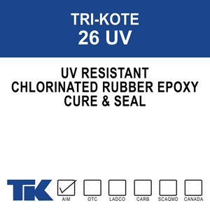 tri-kote-26-uv 7-day curing period - ensuring stronger, fully cured concrete. Contains UV (ultraviolet) inhibitors which resist yellowing or discoloration due to sunlight exposure.