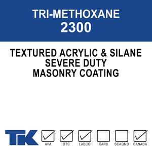 tri-methoxane-2300 A single-component coating designed to protect "severe duty" surfaces from the abuse of everyday traffic, road maintenance equipment and harsh salt applications