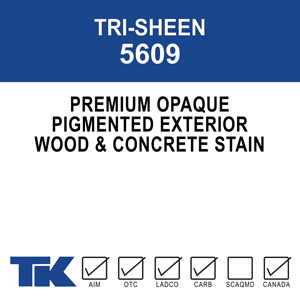 tri-sheen-5609 A medium viscosity, opaque, acrylic emulsion designed for wood, wood-like or concrete surfaces. Its acrylic resins and unique formulation create a uniformly colored finish that lasts.