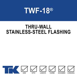 TWF-18 is a stainless-steel flashing designed to collect water in wall cavities and redirect it to the exterior of the building. TWF-18 is tough, durable, resists corrosion, mold, and fire and will help prevent costly water damage and deterioration of the building envelope.